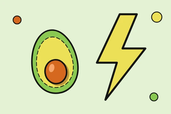 Illustrazione di un avocado e di un fulmine