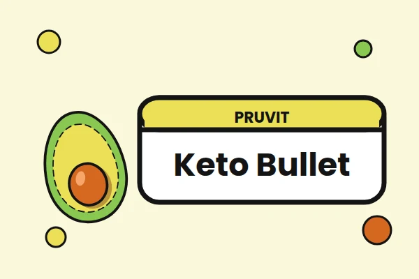 Illustrazione con l'etichetta Keto Bullet di Pruvit e un avocado a metà