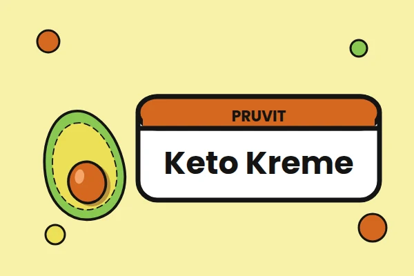 Illustrazione con l'etichetta Keto Kreme di Pruvit e un avocado a metà
