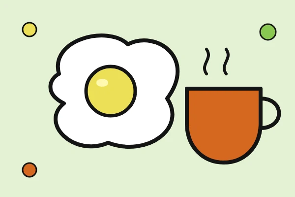 Illustrazione di un uovo all'occhio di bue e di una tazza